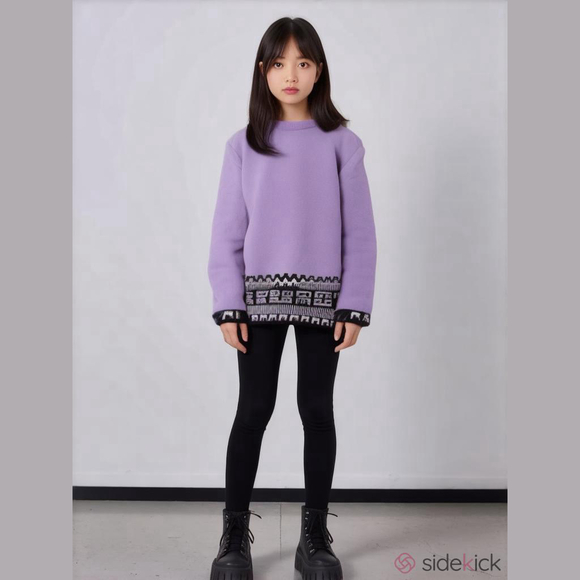 O12 Benetton Vintage Fair Isle Wool Purple Tunic Sweater - Picture 1 of 10